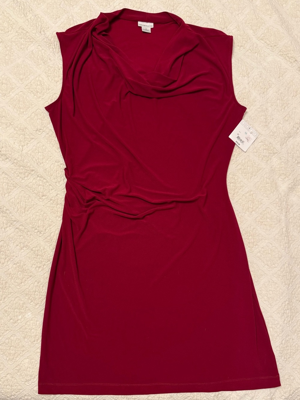 Liz Claiborne Sleeveless Draped Neck Dress in Burgundy
